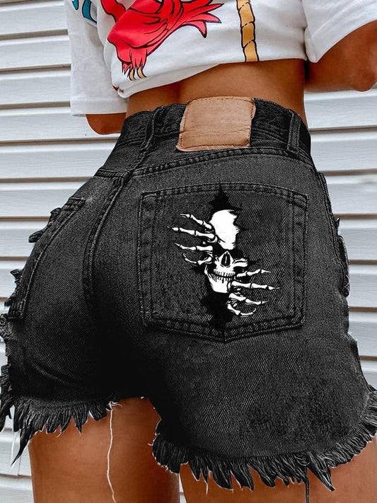 Women's Fashion Printed Hip-Stretching Sexy Denim Shorts