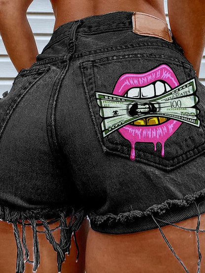 Women's Fashion Printed Hip-Stretching Sexy Denim Shorts