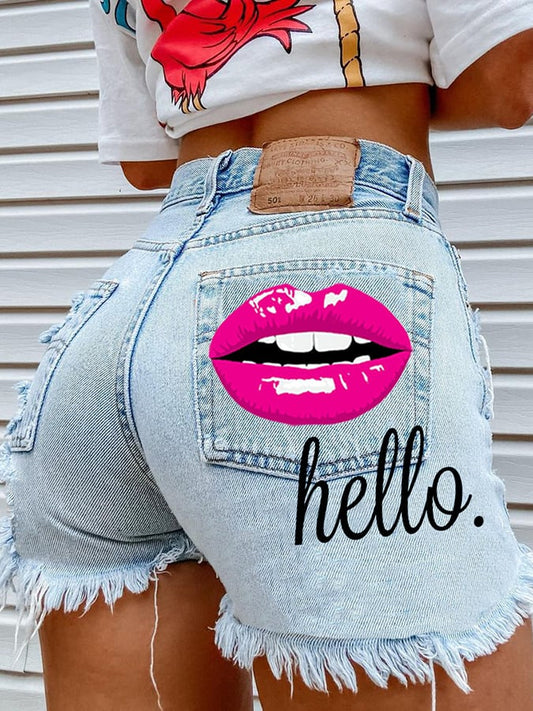 Women's Fashion Printed Hip-Stretching Sexy Denim Shorts