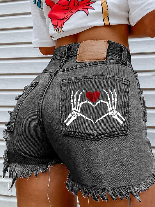 Women's Fashion Printed Hip-Stretching Sexy Denim Shorts