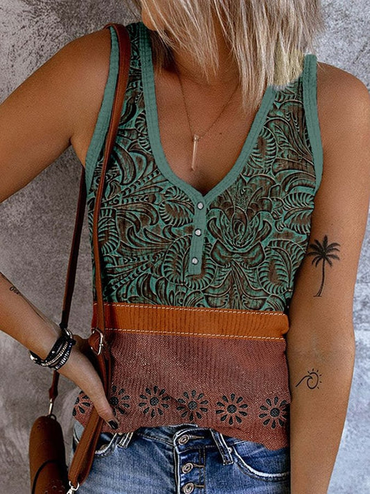 Women's Vintage Floral Leather Print Tank Top