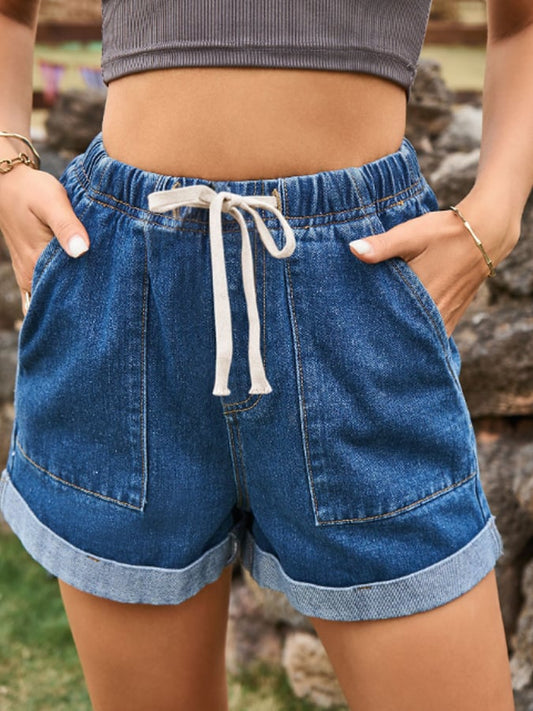 The New Lace, Loose Waist, Casual Wish Rolled Denim Shorts Girl