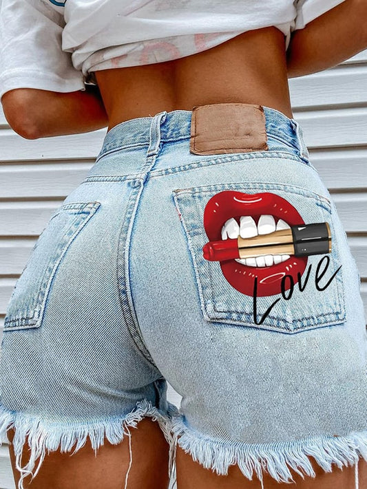 Women's Fashion Printed Hip-Stretching Sexy Denim Shorts