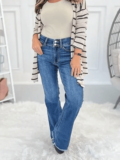 Women's Fashion Micro Flared Raw Edge Double Button Jeans