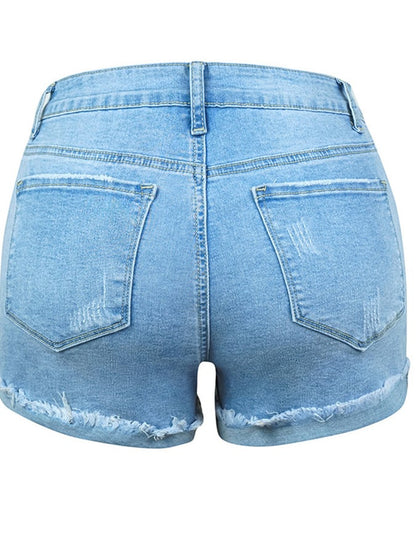 High-stretch Skinny Mid-rise Ripped Denim Shorts