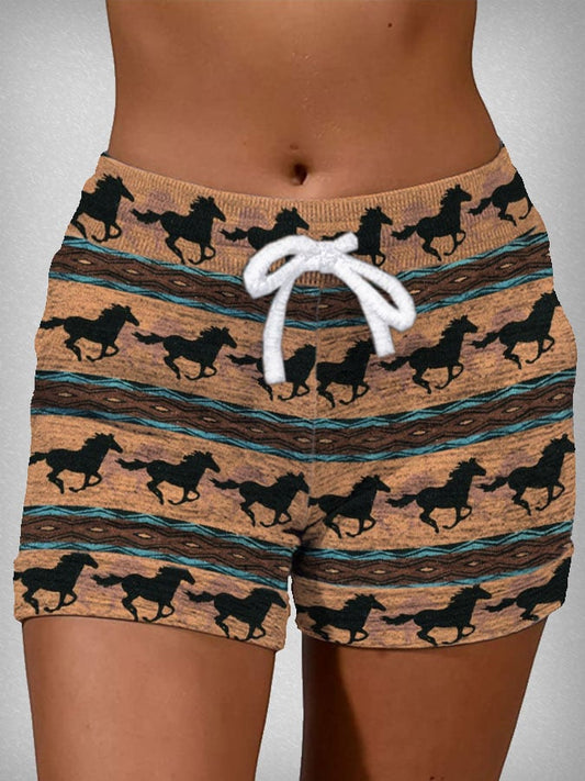 Vintage Western Horse Print Shorts