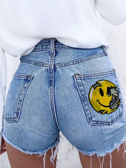 Women's Fashion Printed Hip-Stretching Sexy Denim Shorts
