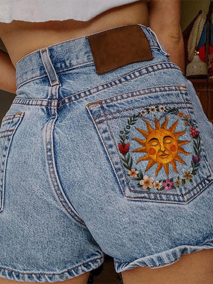 Women's Fashion Printed Hip-Stretching Sexy Denim Shorts