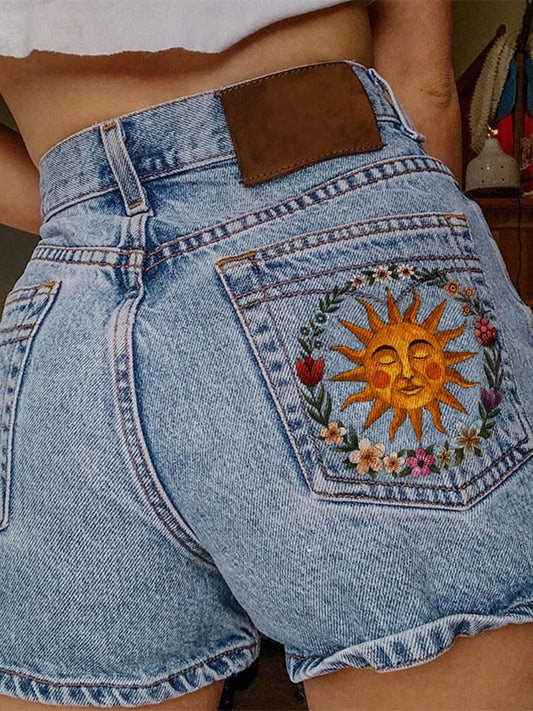 Women's Fashion Printed Hip-Stretching Sexy Denim Shorts