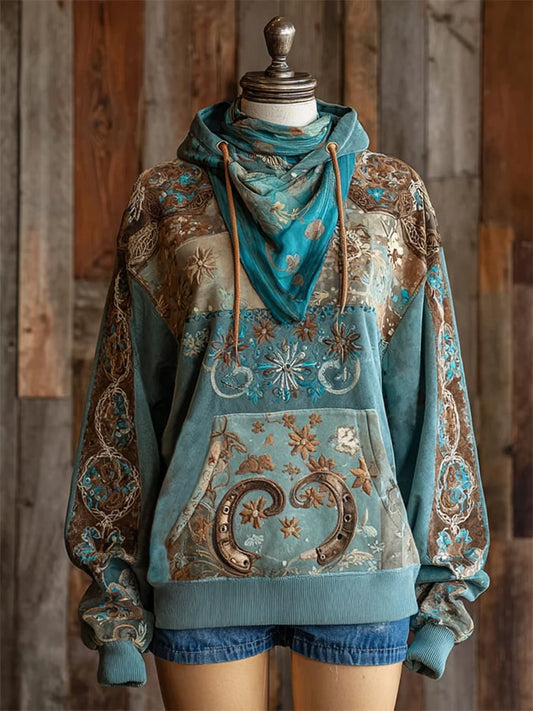 Womens Retro Western Design Print Hoodie