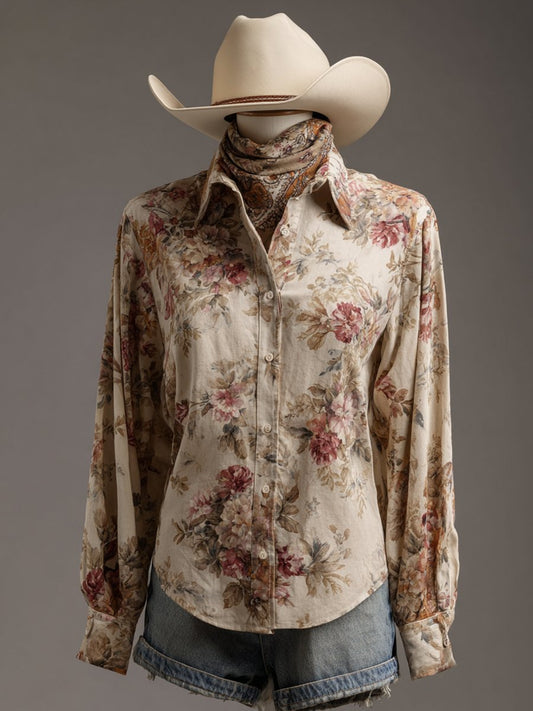 Women's Vintage Floral Western Long Sleeve Shirt