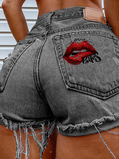 Women's Fashion Printed Hip-Stretching Sexy Denim Shorts
