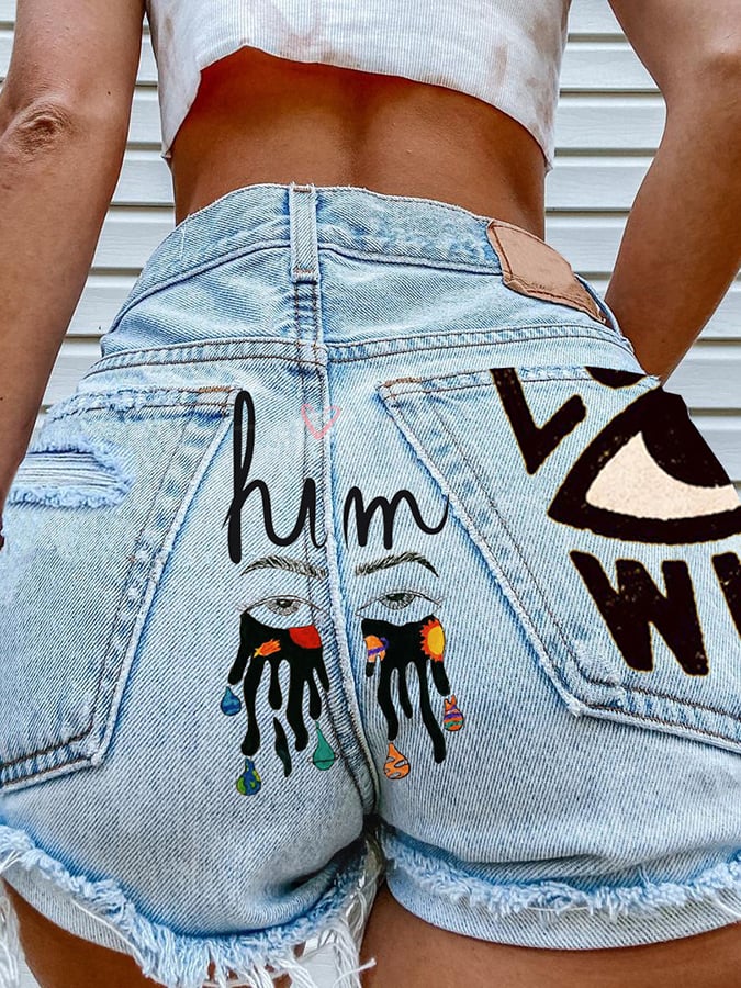 Women's Fashion Printed Hip-Stretching Sexy Denim Shorts