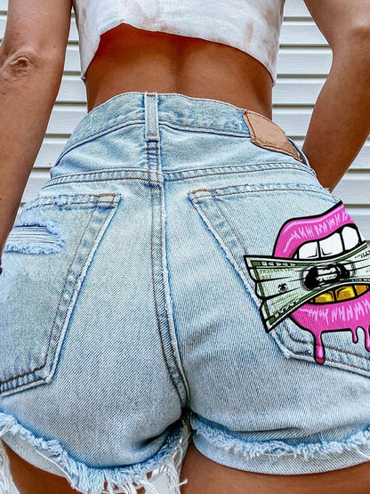 Women's Fashion Printed Hip-Stretching Sexy Denim Shorts