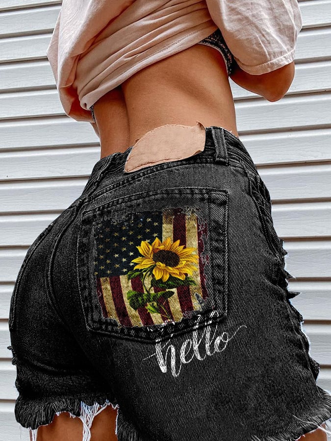 Women's Fashion Printed Hip-Stretching Sexy Denim Shorts
