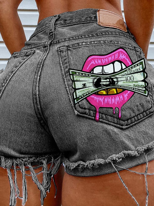 Women's Fashion Printed Hip-Stretching Sexy Denim Shorts