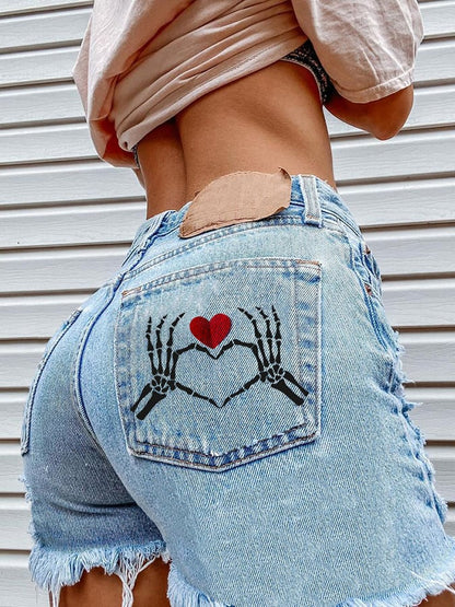 Women's Fashion Printed Hip-Stretching Sexy Denim Shorts