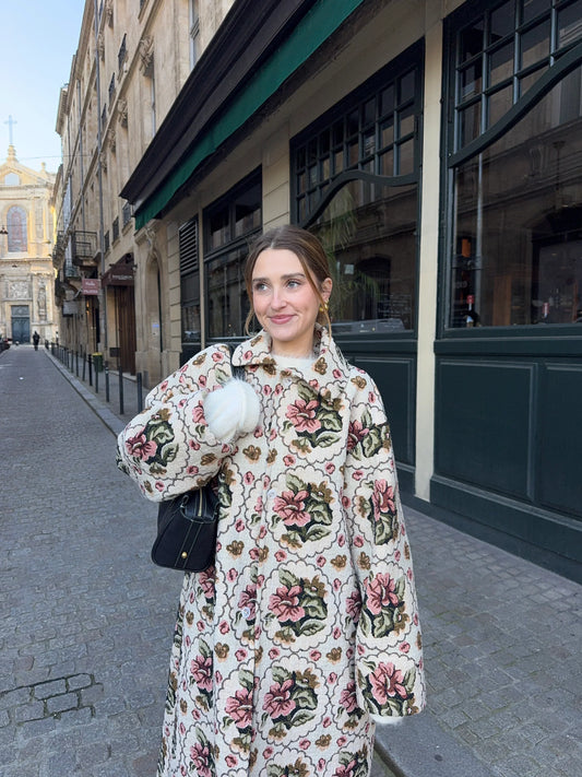 Elegant Vintage Floral Longline Coat