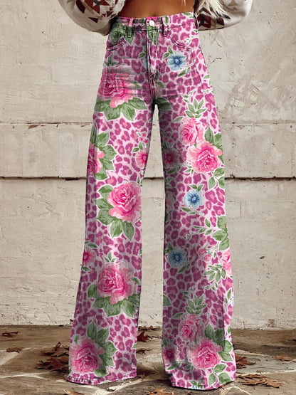 Women's Vintage Botanical Floral Wide Leg Pants