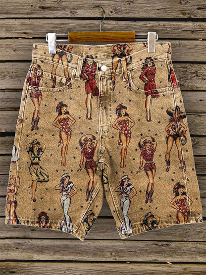 Women's Vintage Western Style Double Pocket Shorts