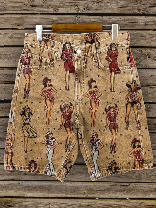 Women's Vintage Western Style Double Pocket Shorts
