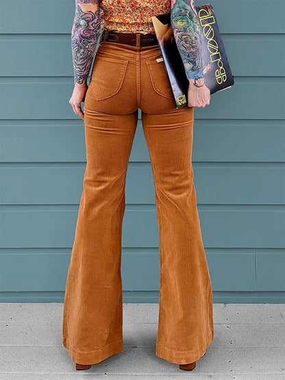 Women's Retro Western Solid Color Design Wide Leg Pants