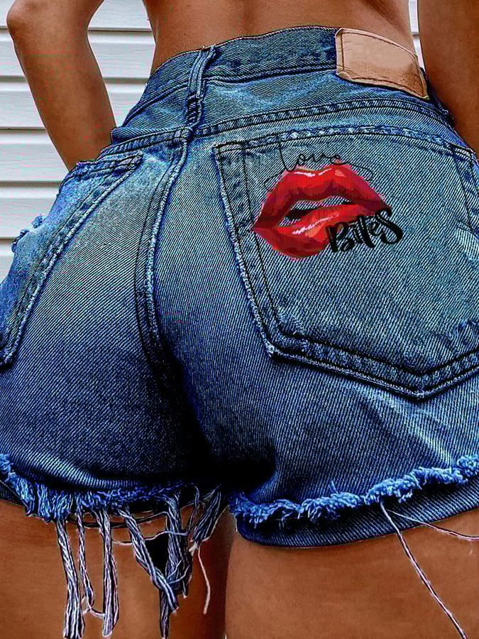 Women's Fashion Printed Hip-Stretching Sexy Denim Shorts