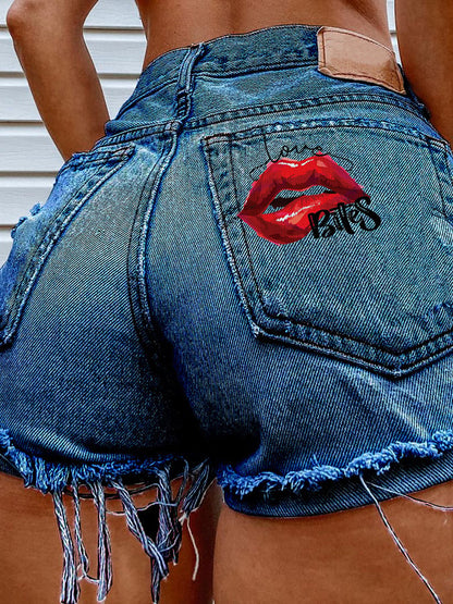 Women's Fashion Printed Hip-Stretching Sexy Denim Shorts