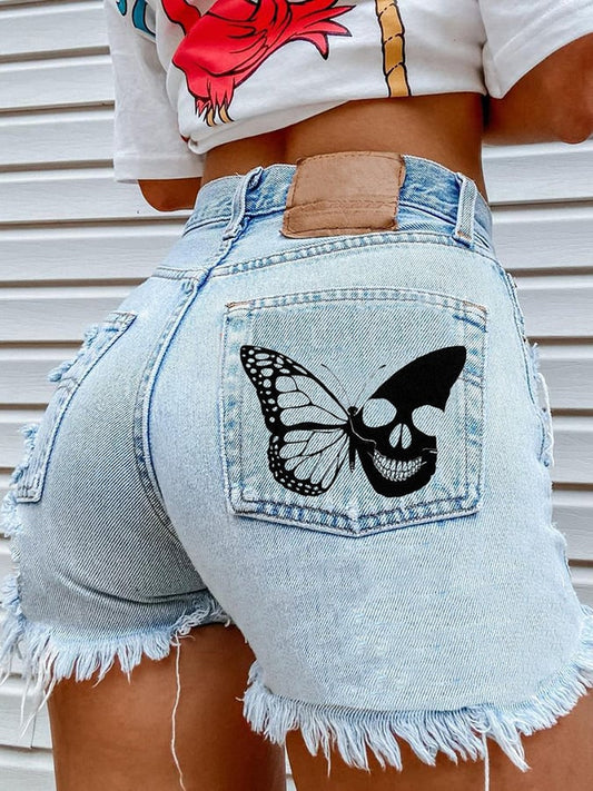 Women's Fashion Printed Hip-Stretching Sexy Denim Shorts
