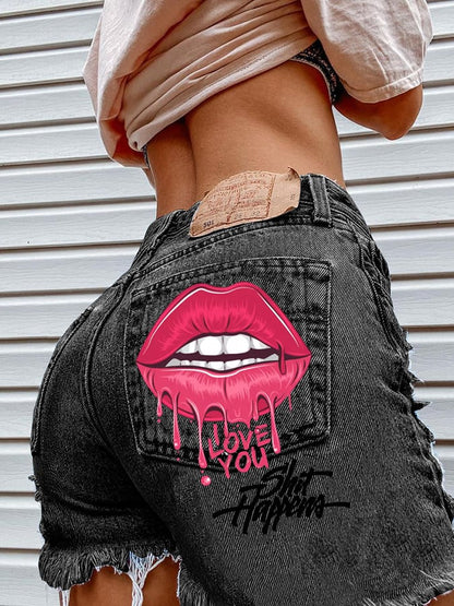 Women's Fashion Printed Hip-Stretching Sexy Denim Shorts