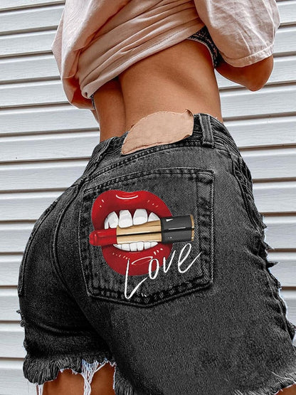Women's Fashion Printed Hip-Stretching Sexy Denim Shorts