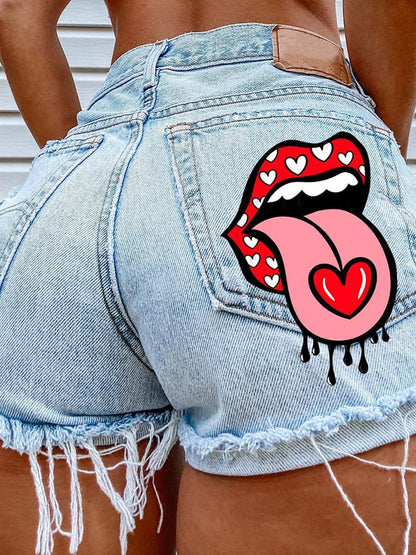 Women's Fashion Printed Hip-Stretching Sexy Denim Shorts