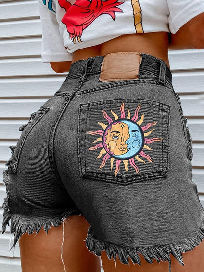 Women's Fashion Printed Hip-Stretching Sexy Denim Shorts