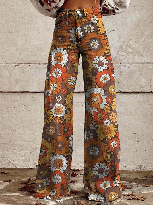 Women's Retro Floral High Stretch Bootcut Casual Pants