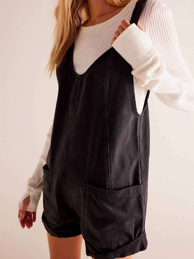 Women's Vintage Pocket Suspenders Adjustable Straps Washed Denim Jumpsuit