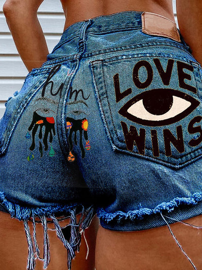 Women's Fashion Printed Hip-Stretching Sexy Denim Shorts