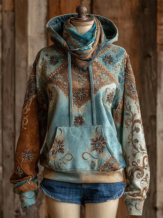 Womens Retro Western Design Print Hoodie