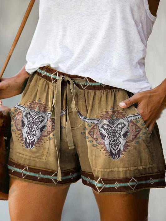 Women's Western Vintage Print Casual Shorts