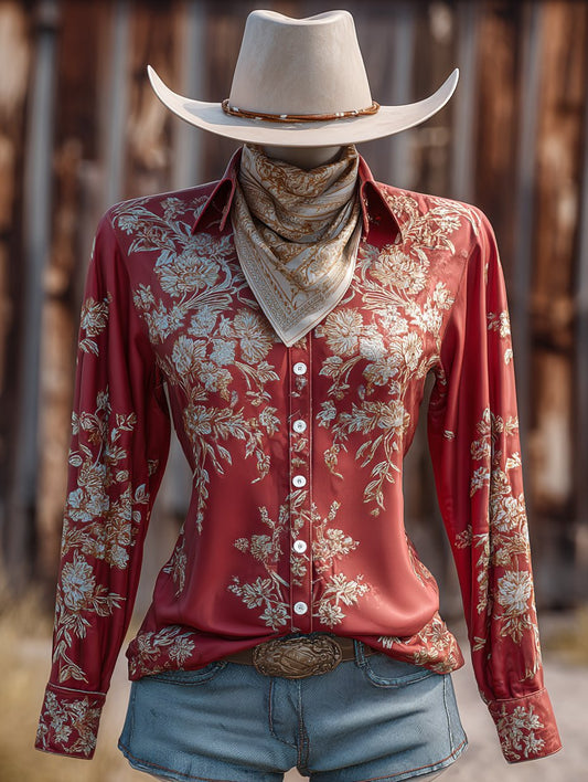 Women's Vintage Floral Western Long Sleeve Shirt
