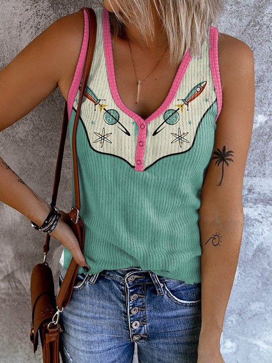 Women'S Western Retro Print Casual Tank Top