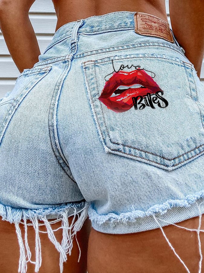 Women's Fashion Printed Hip-Stretching Sexy Denim Shorts