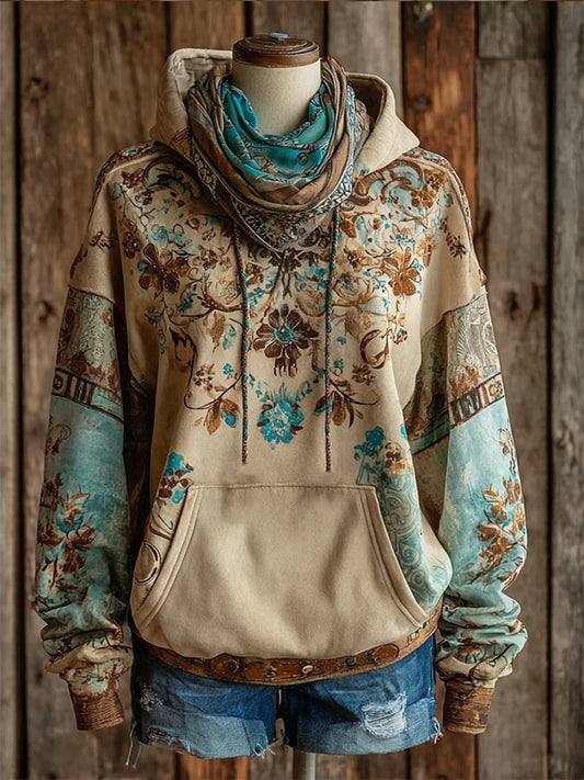 Womens Retro Western Design Print Hoodie