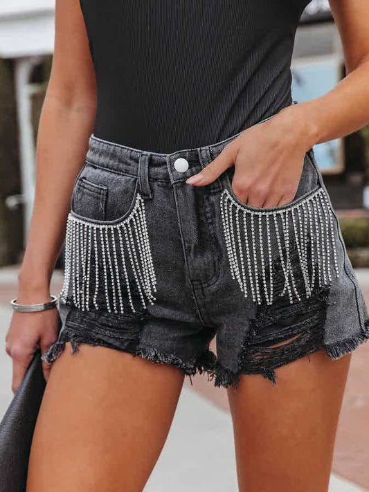 Denim Fashion Casual Chain Tassel Ripped Shorts